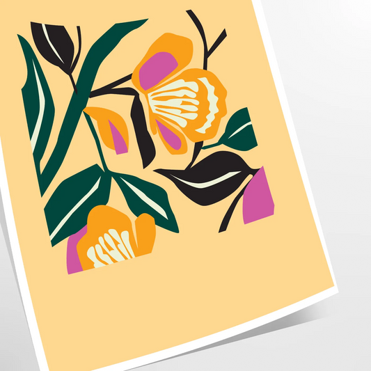 space botanical poster vibrant yellow bold black hues wall art unique gift artwork nature charm room sizes A4 cm A0